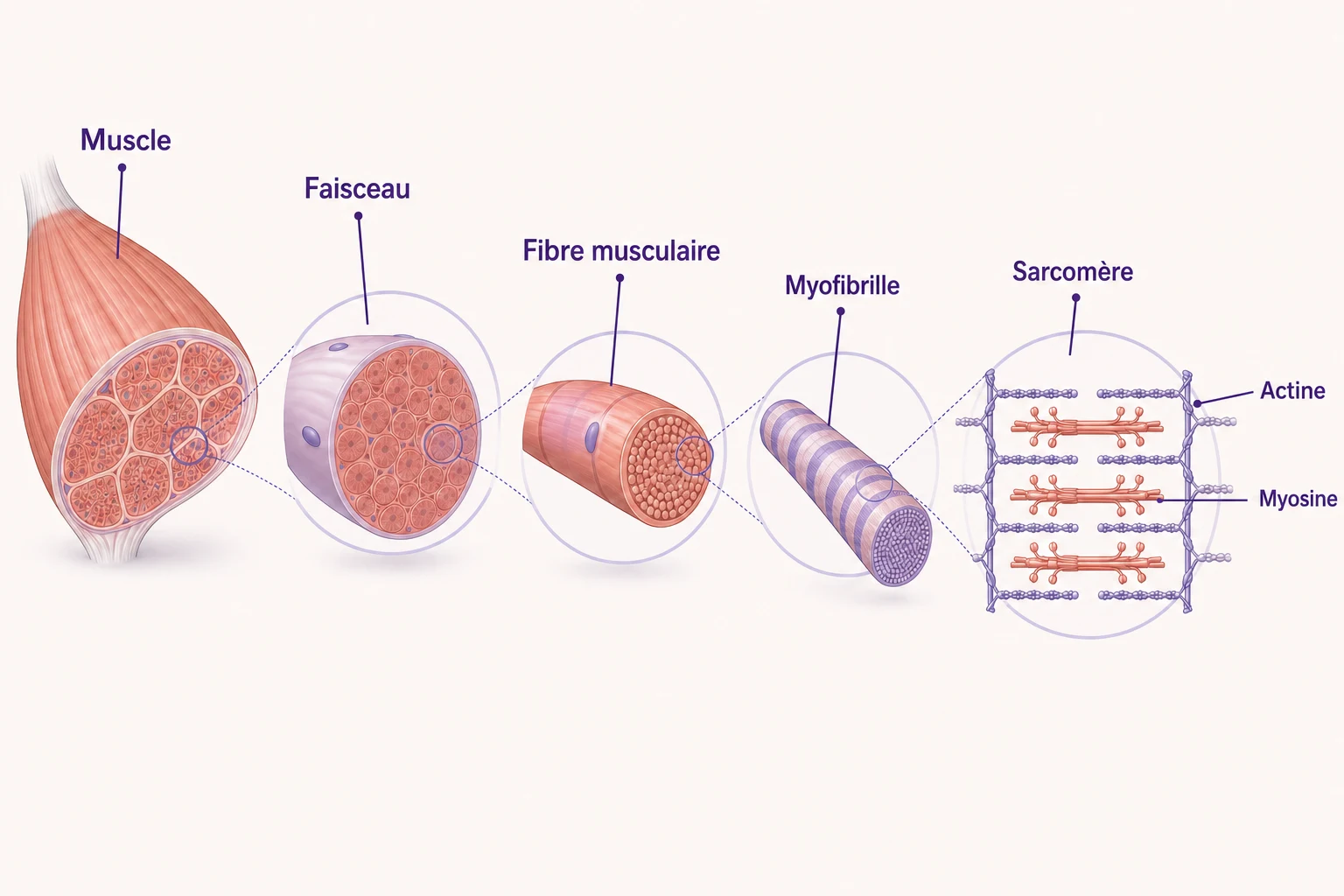 Du muscle au sarcomère : les niveaux d'organisation du muscle strié squelettique